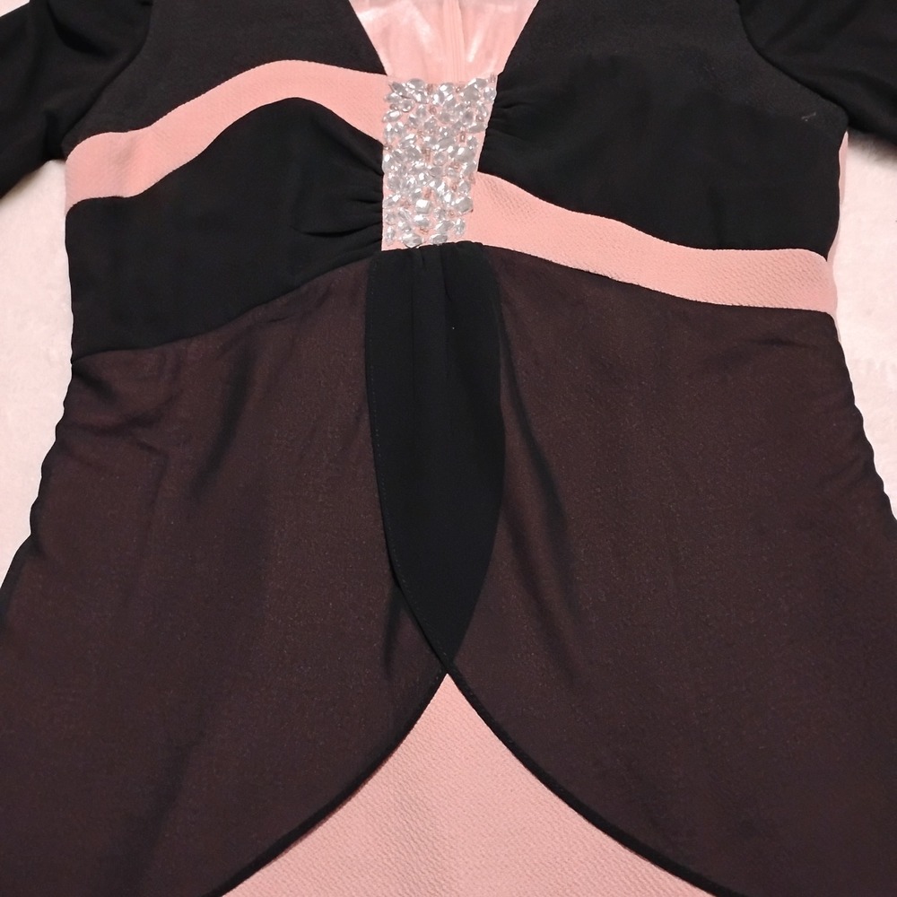 Lily Elegant Soft Women Black Peach Rhinestone Cocktail Dress Sheer Sleeve M - Picture 6 of 8